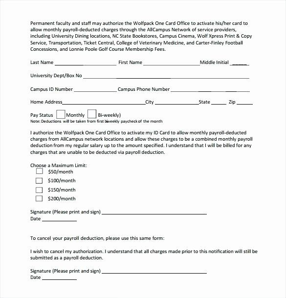 Payroll Deduction Authorization Form Template Beautiful Employee 