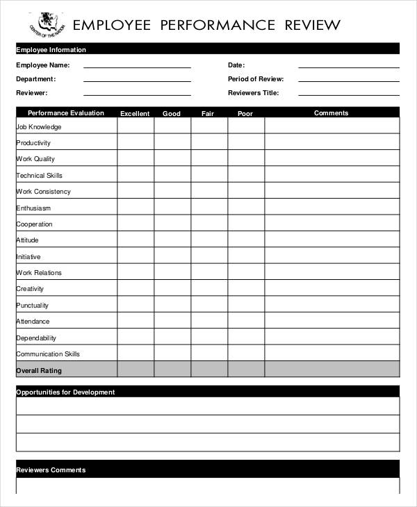 Pdf Downloadable Free Employee Evaluation Form Template Word FREE 