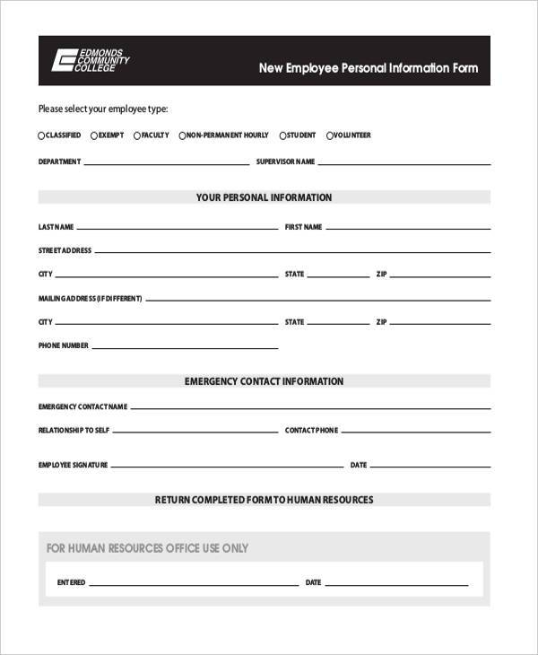 Personal Information Form Sample Master Of Template Document