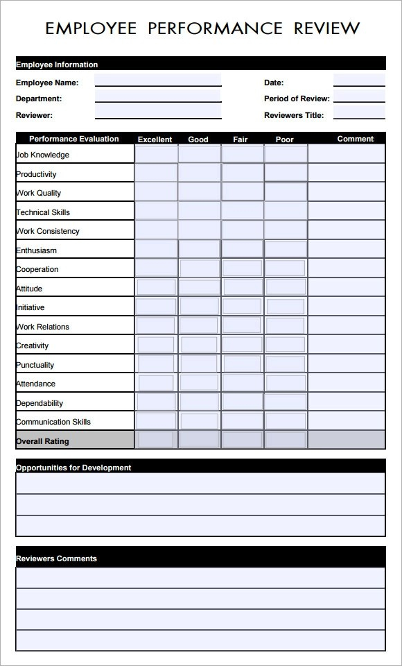 Sample Employee Evaluation Form Template EWriting