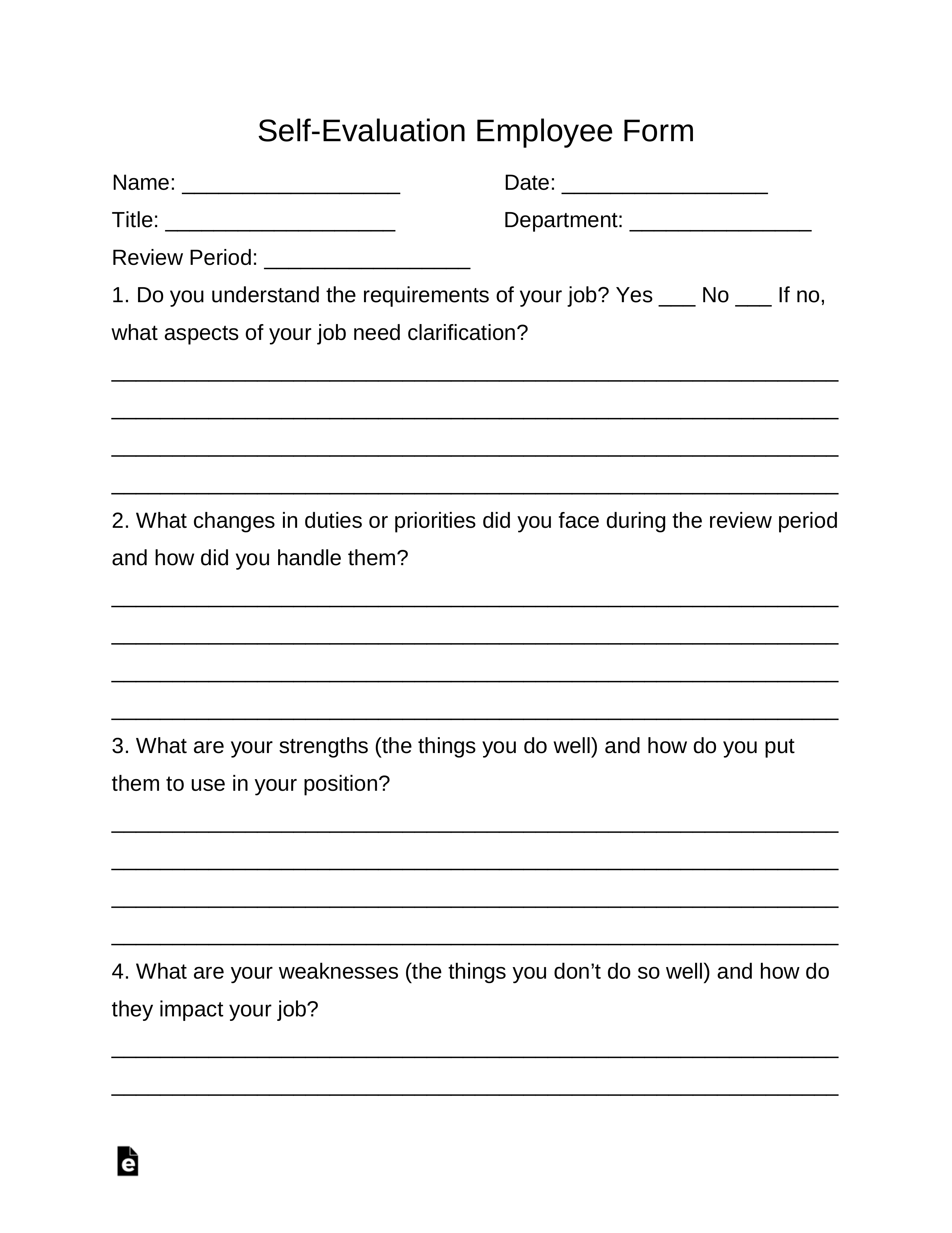 Sample Employee Self Evaluation Form 14 Free Documents In Word Pdf A50