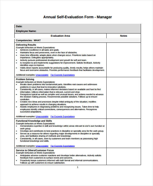 Self Assessment Examples For Managers 103409 Self Assessment Examples 