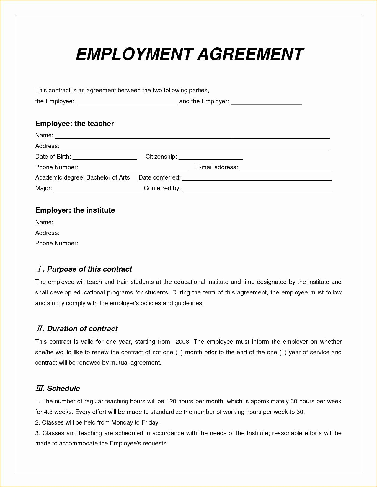 Simple Employment Contract Template Free Beautiful 8 Employee Contract