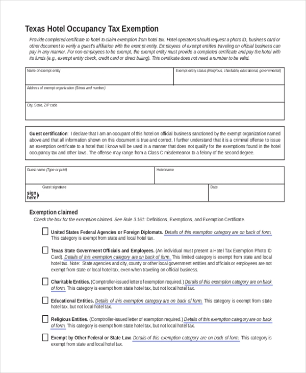 Us Government Tax Exempt Form For Hotels ExemptForm