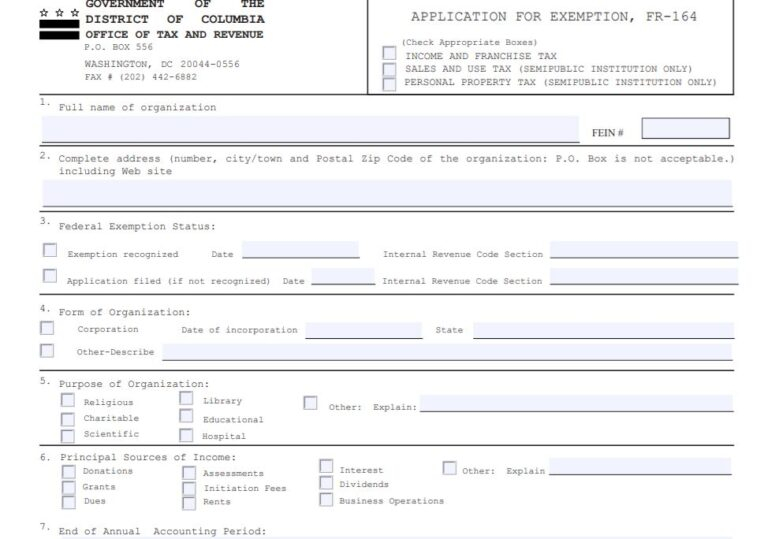 Washington DC Tax Exempt Form Docs Forms